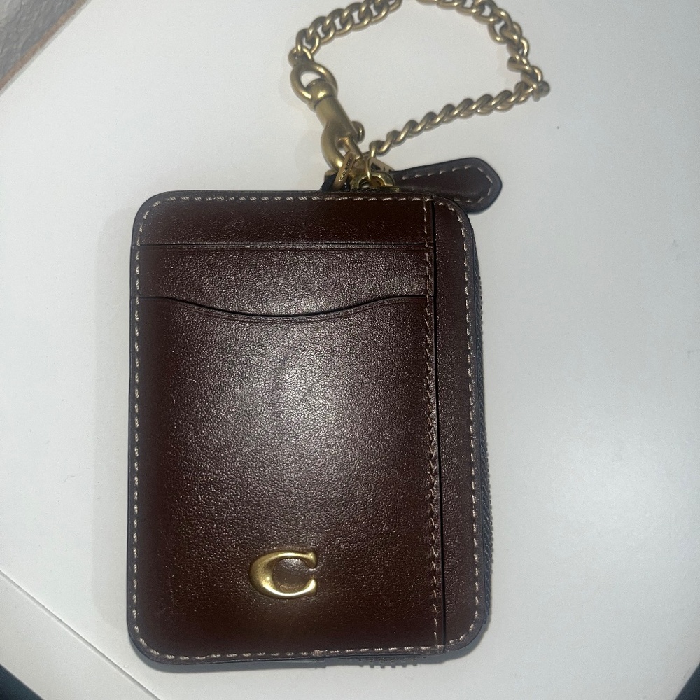Coach Essential Chain Card Case (Maple/Refined Calf Leather)
